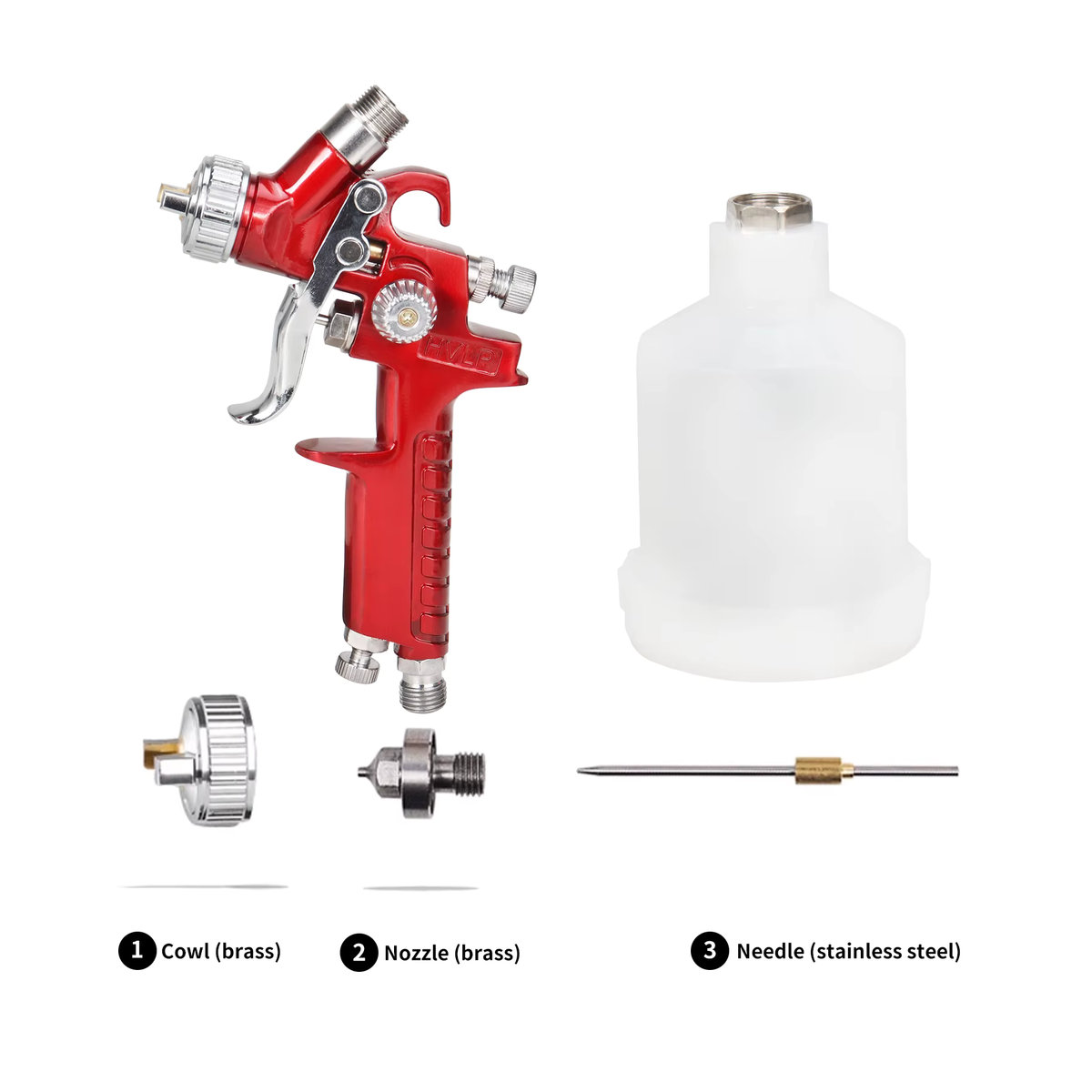 NuoDunco Professionelle pneumatische HVLP Mini-Farbspritzpistole mit 0,8 mm und 1 mm Düse in Rot - Bild 3