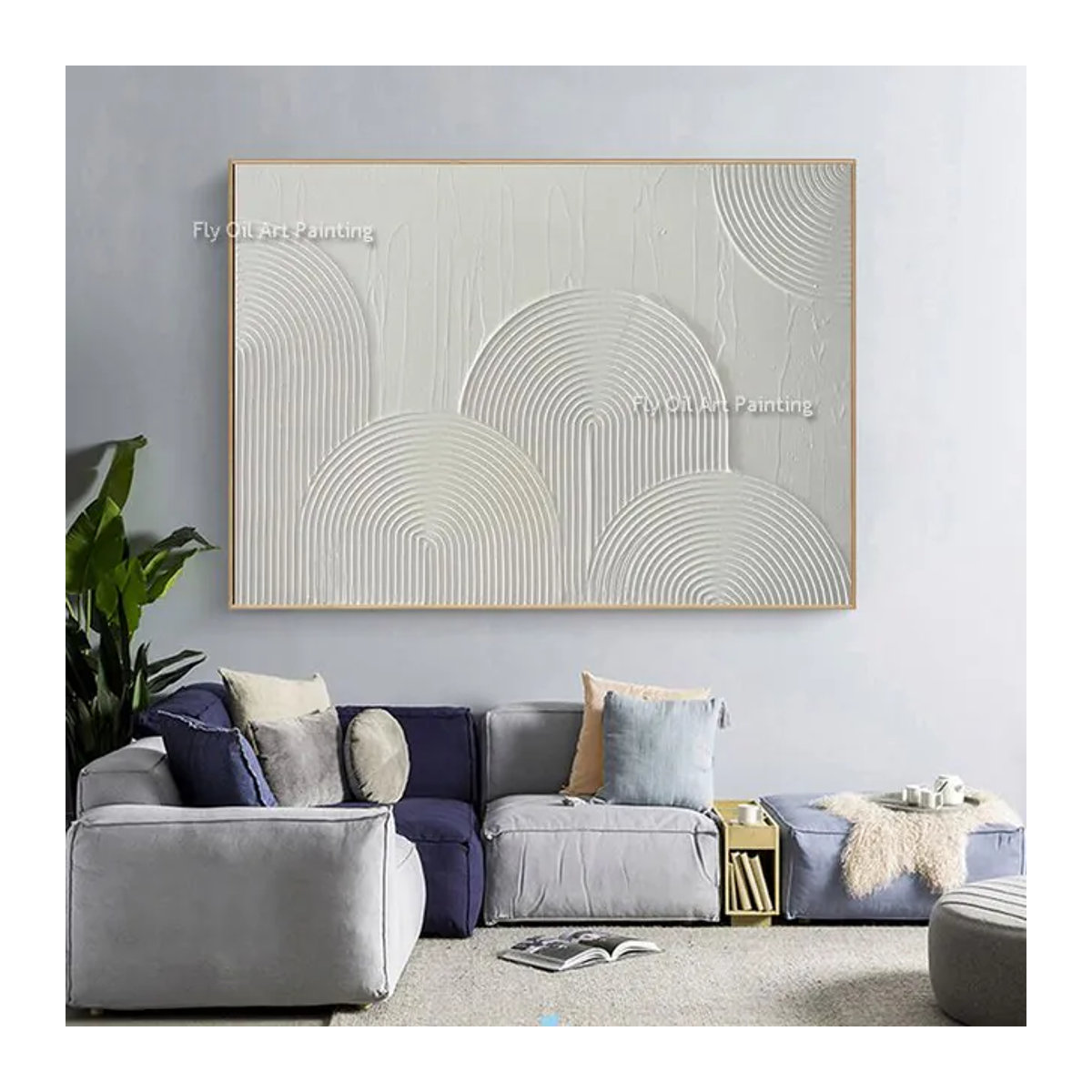 NUOYING Abstraktes Ölgemälde auf Leinwand in Weiß, modernes Wandbild im Querformat für die Wandmontage - Bild 1