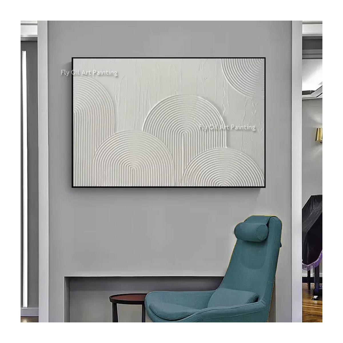 NUOYING Abstraktes Ölgemälde auf Leinwand in Weiß, modernes Wandbild im Querformat für die Wandmontage - Bild 2