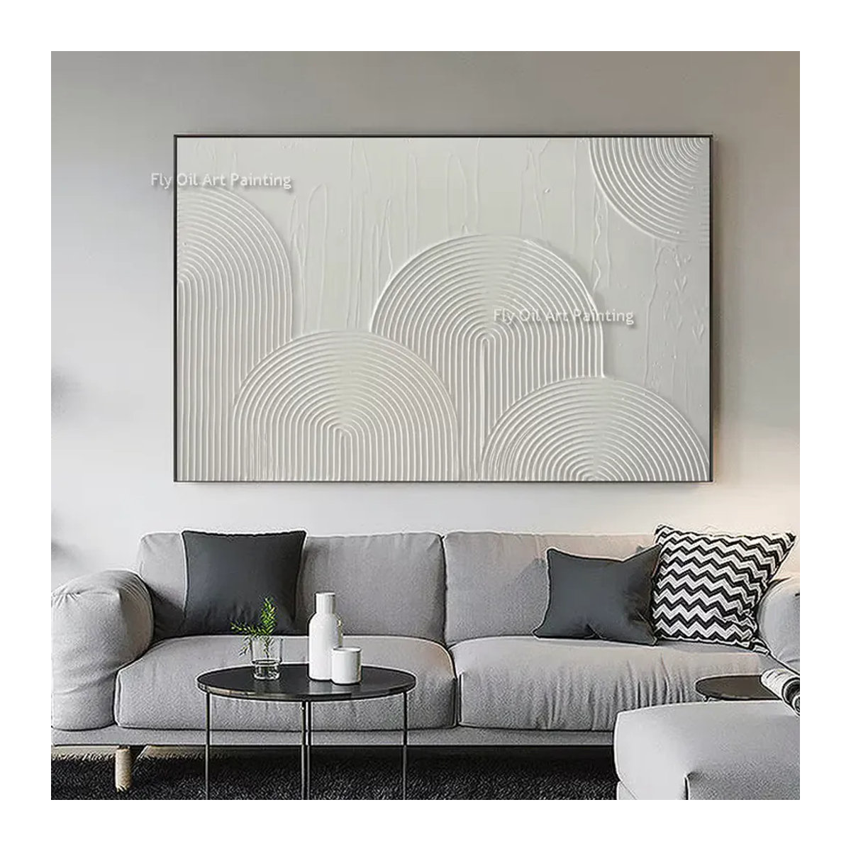 NUOYING Abstraktes Ölgemälde auf Leinwand in Weiß, modernes Wandbild im Querformat für die Wandmontage - Bild 3