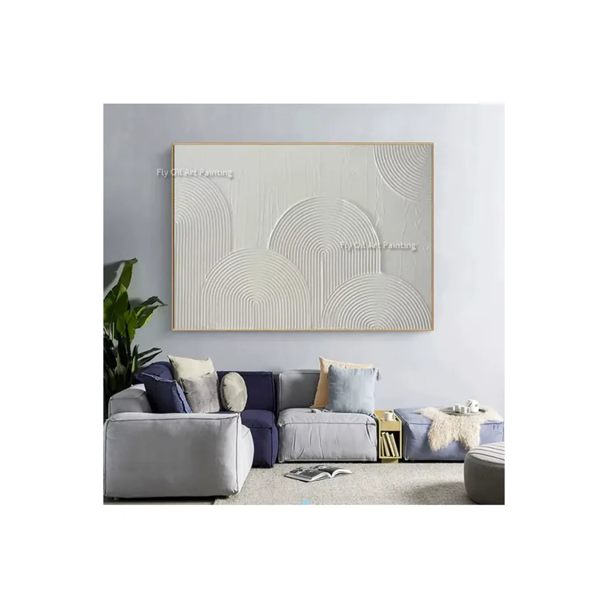 NUOYING Abstraktes Ölgemälde auf Leinwand in Weiß, modernes Wandbild im Querformat für die Wandmontage - Bild 4