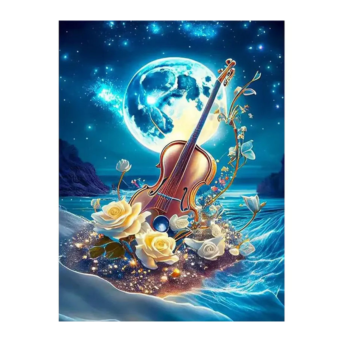 NUOYING Diamant-Malset Cello-Blumen-Landschaft mit 5 DIY-Diamant-Stickereien, rundes Mosaik, mehrfarbig - Bild 2