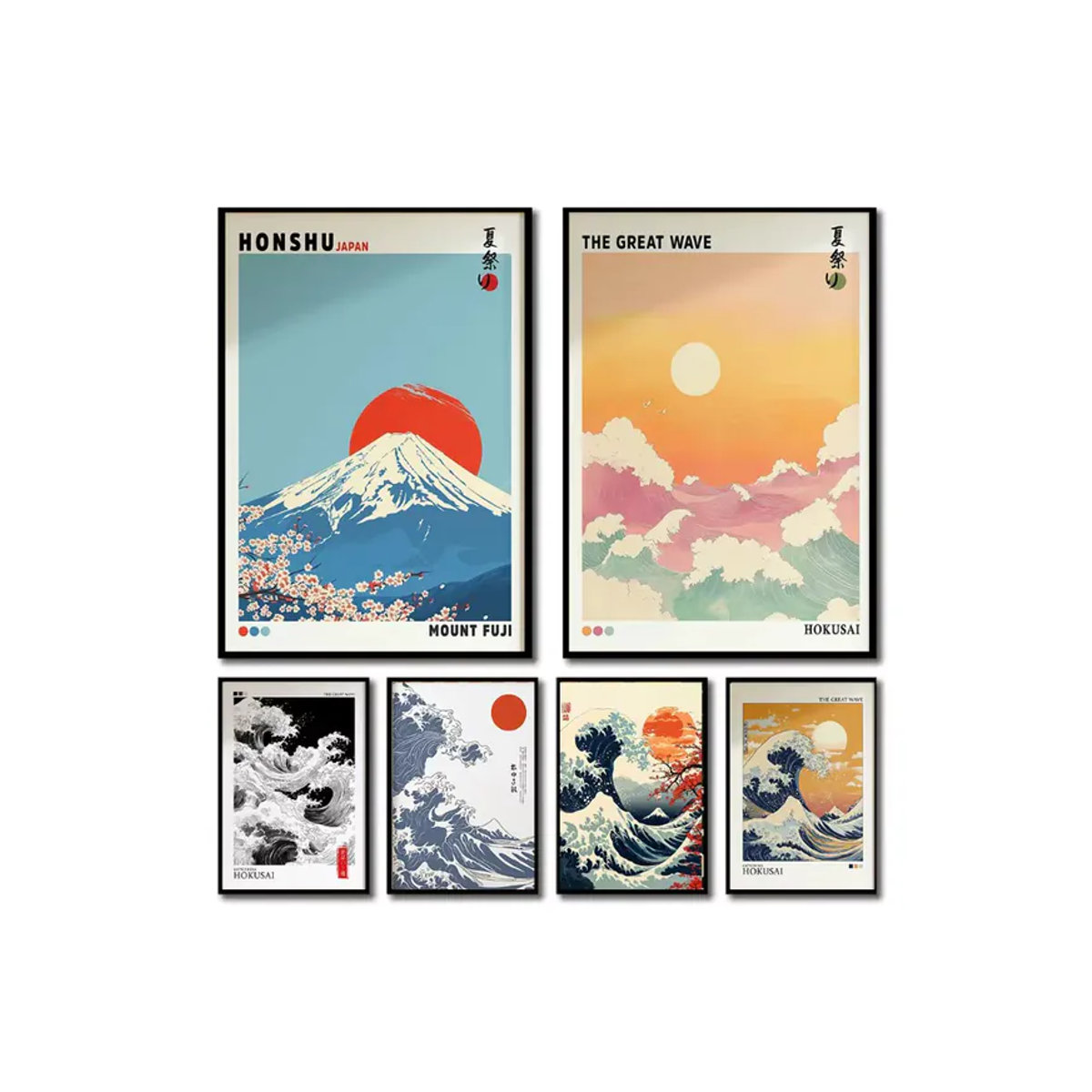 NUOYING Japanische Wandkunst Leinwanddruck Mount Fuji Sonnenaufgang und Welle als moderne Landschaft Dekoration in Hochformat und Mehrfarbig - Bild 3