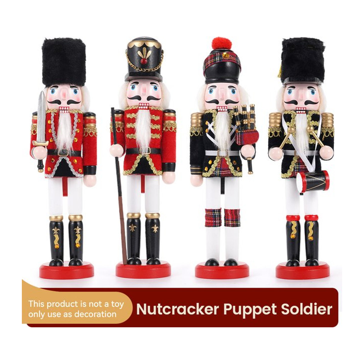 Nussknacker Soldat aus Massivholz in Rot und Multicolor, Höhe: 30 cm - Bild 1