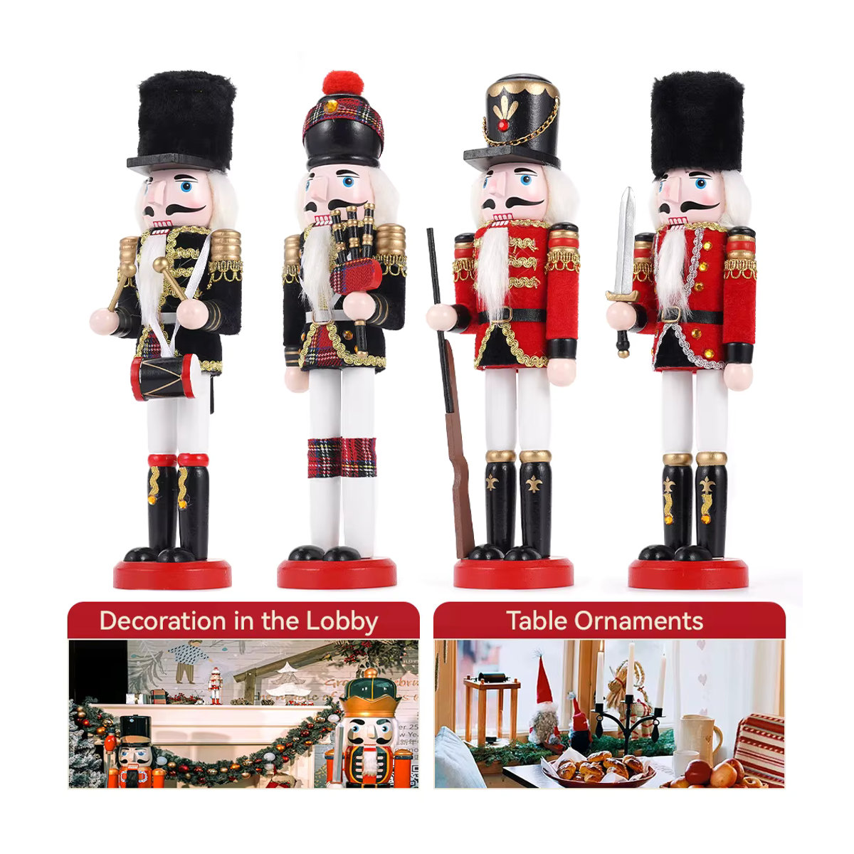 Nussknacker Soldat aus Massivholz in Rot und Multicolor, Höhe: 30 cm - Bild 5