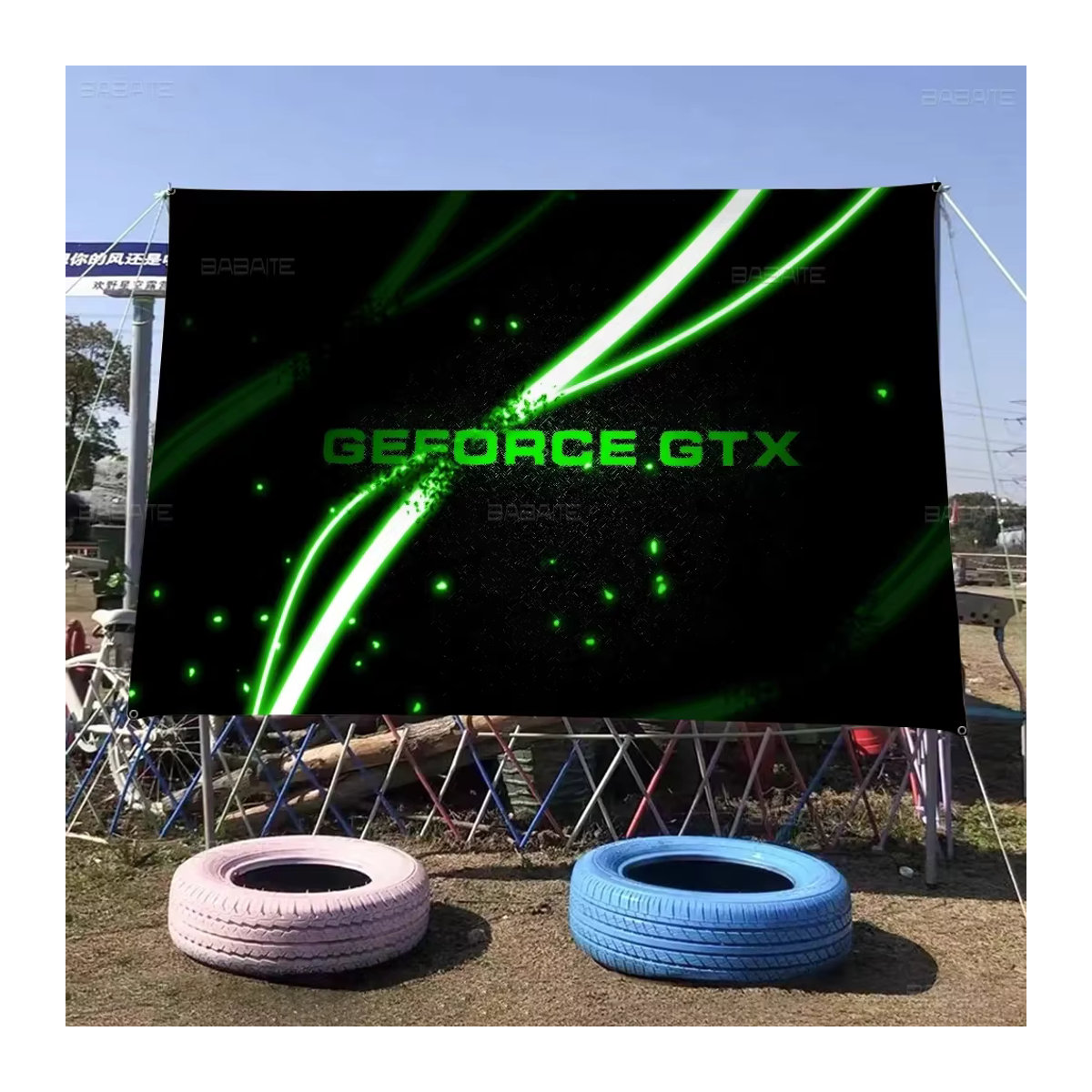Nvidia Logo Banner aus Textil in Schwarz als hängende Dekoration für Outdoor-Partys - Bild 3