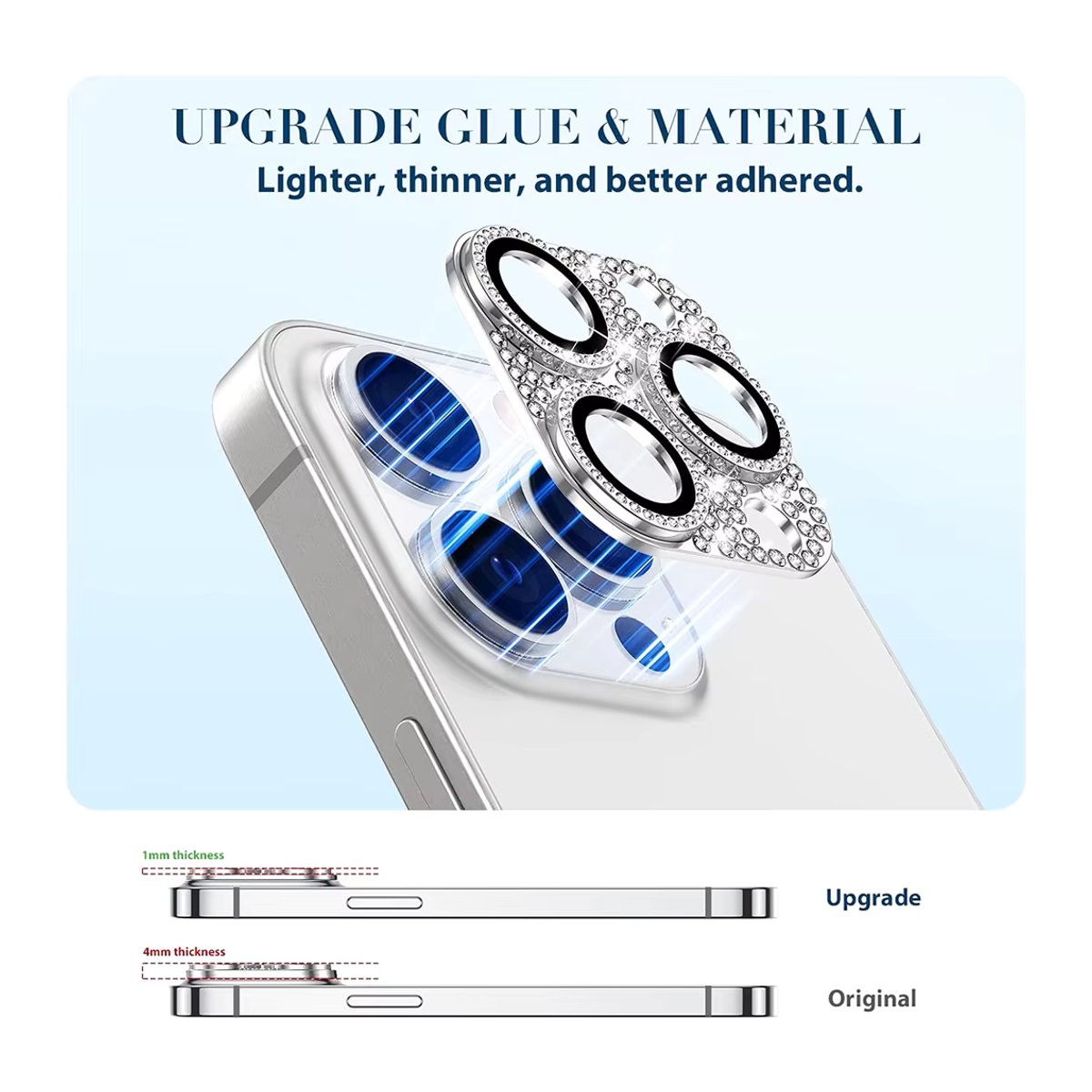 NYFundas Kameraobjektiv Schutzabdeckung mit Glitzer Diamant Strass in Silber für iPhone 16 Pro Max 15 Plus 14 13 Mini 12 11 - Bild 4