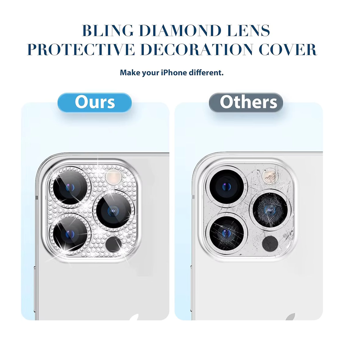 NYFundas Kameraobjektiv Schutzabdeckung mit Glitzer Diamant Strass in Silber für iPhone 16 Pro Max 15 Plus 14 13 Mini 12 11 - Bild 5