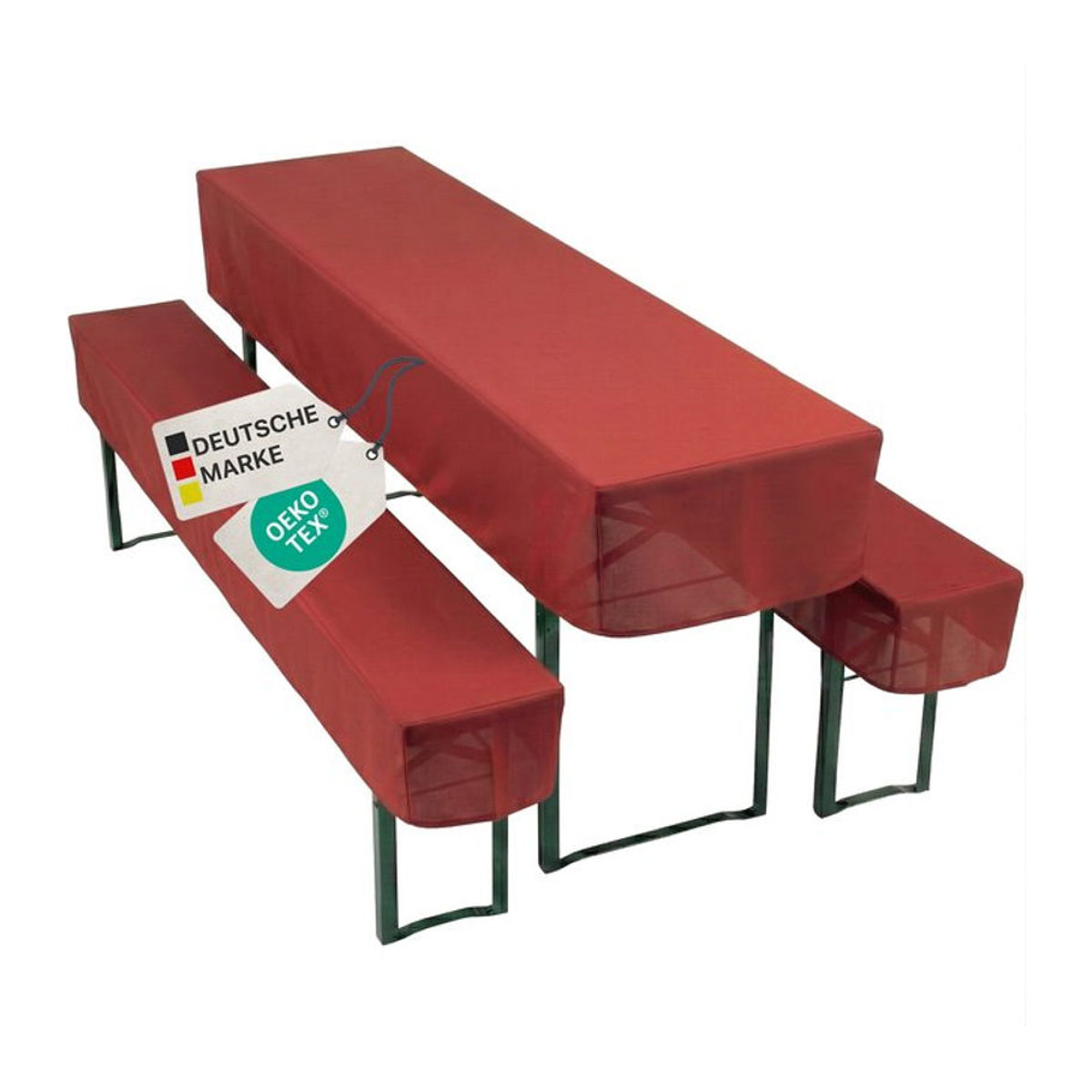 NYVI Biertischhussen Set NYVIGala in Rot, 3-teiliges Set für Bierzeltgarnituren mit 1 Tischhusse und 2 Bankhussen, Maße: B: 220 cm x H: 50 cm, 2x B: 220 cm x H: 25 cm x T: 25 cm - Bild 1