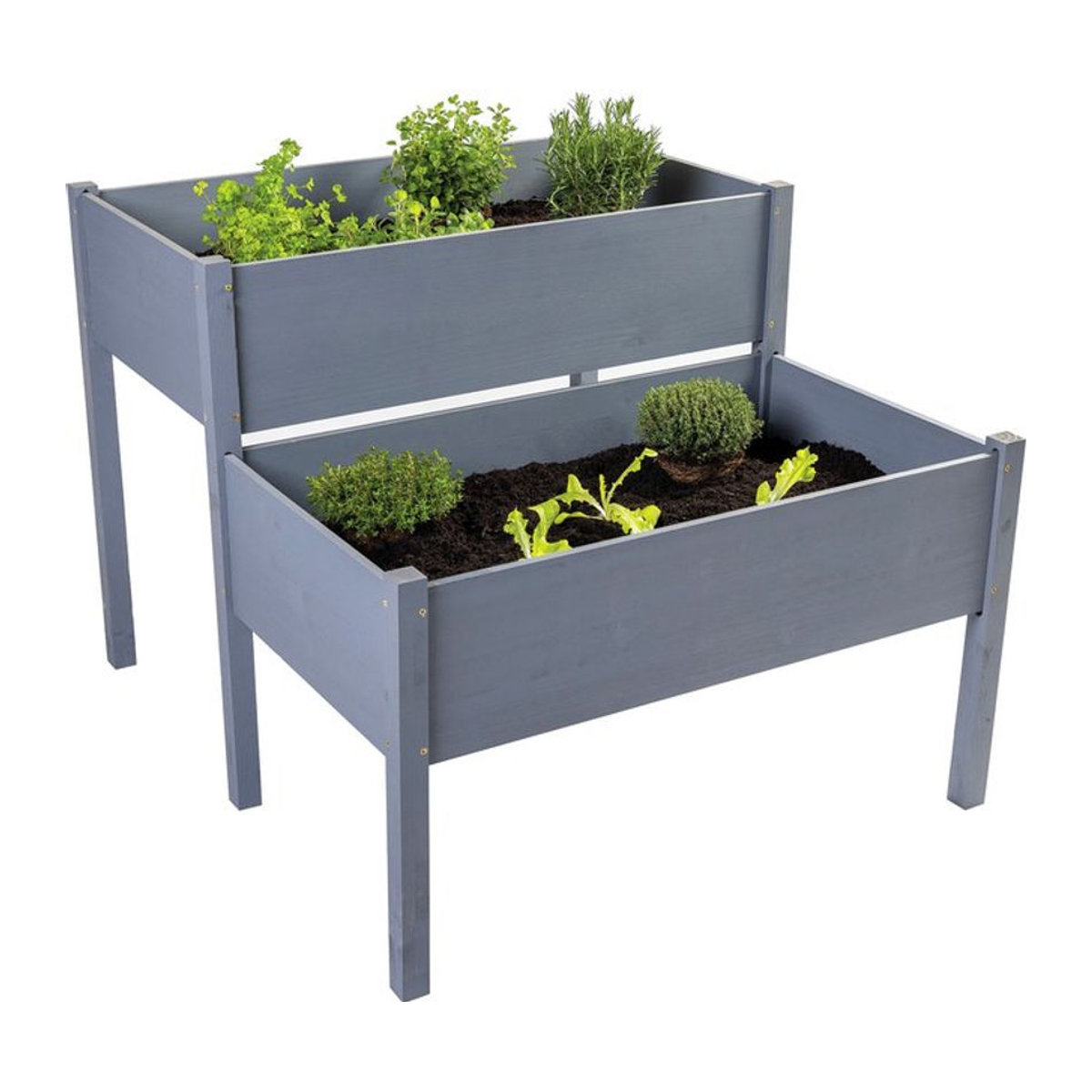 NYVI Hochbeet NYVIGreen mit 2 Abteilungen in Grau aus Holz inklusive Unkrautvlies - Bild 1