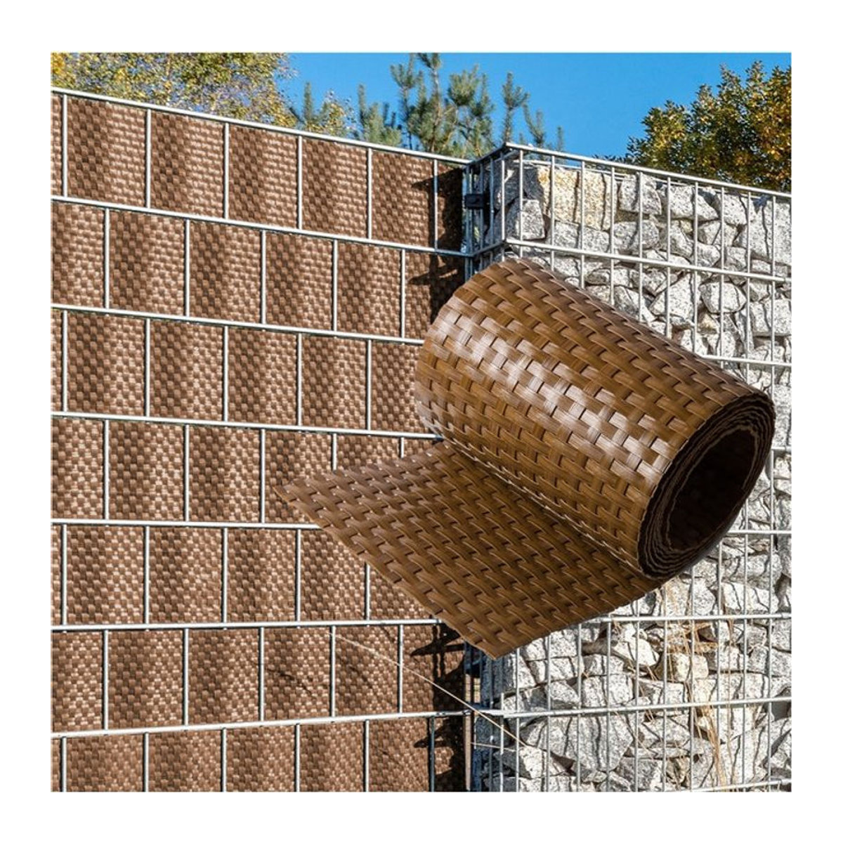 NYVI Polyrattan Sichtschutzstreifen Privafence für Doppelstabmattenzaun, Farbe: Braun - Bild 1