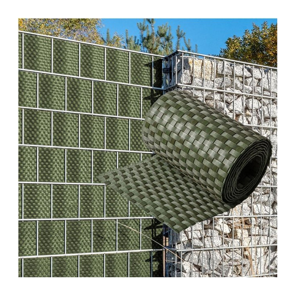 NYVI Polyrattan Sichtschutzstreifen Privafence für Doppelstabmattenzaun, Farbe: Grün, 10 Stück - Bild 1
