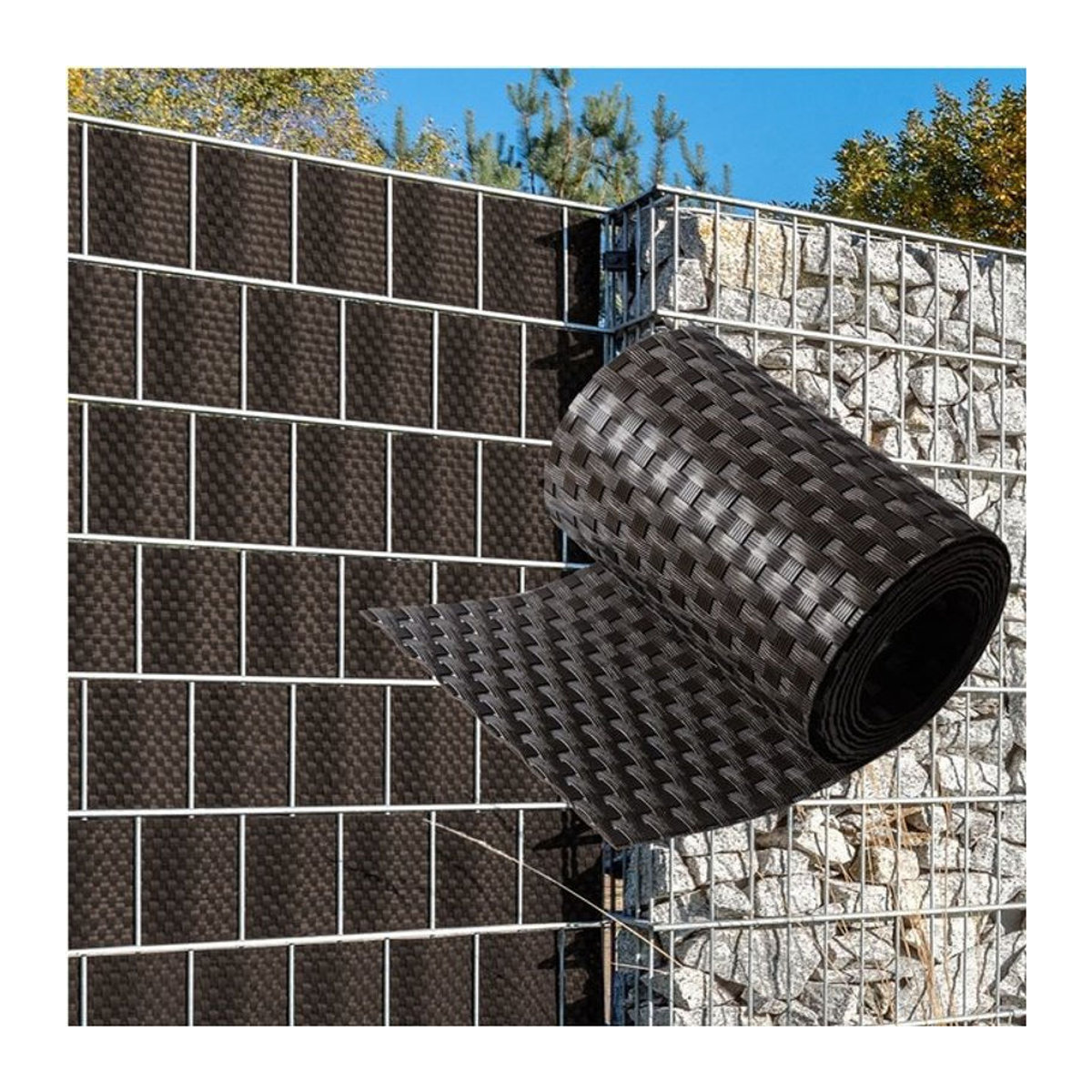 NYVI Polyrattan Sichtschutzstreifen Privafence für Doppelstabmattenzaun in Braun, 10 Stück, Länge: 255 cm, Höhe: 19 cm - Bild 1