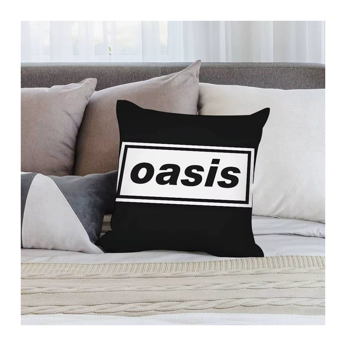 O-Oasis Rock Band Kissenbezug aus Plüsch in Schwarz mit doppelseitigem Druck für dein Sofa oder Zuhause - Bild 2