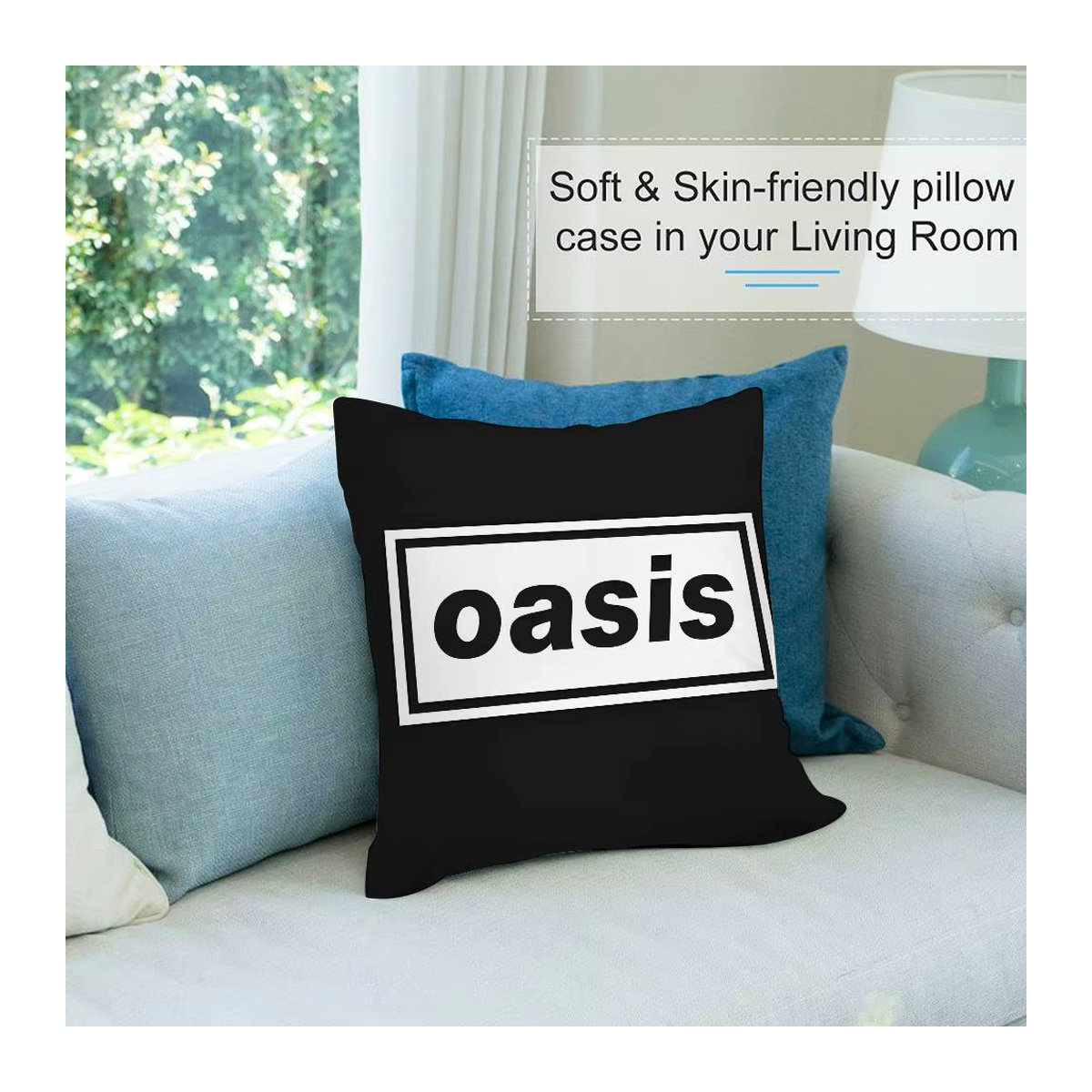 O-Oasis Rock Band Kissenbezug aus Plüsch in Schwarz mit doppelseitigem Druck für dein Sofa oder Zuhause - Bild 3