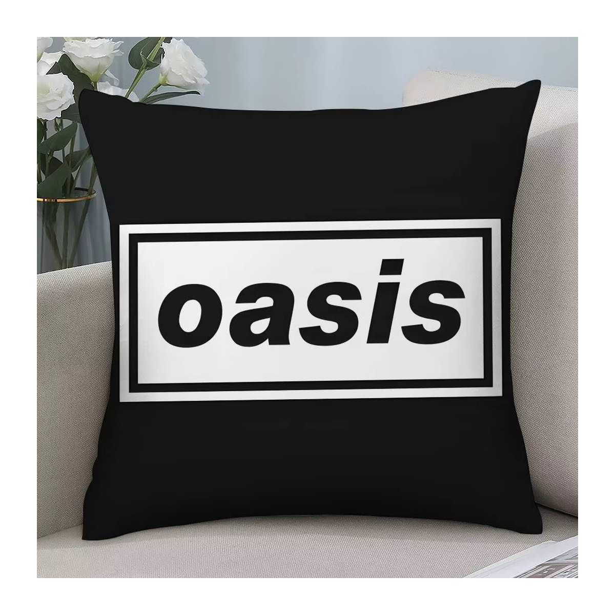 O-Oasis Rock Band Kissenbezug aus Plüsch in Schwarz mit doppelseitigem Druck für dein Sofa oder Zuhause - Bild 4