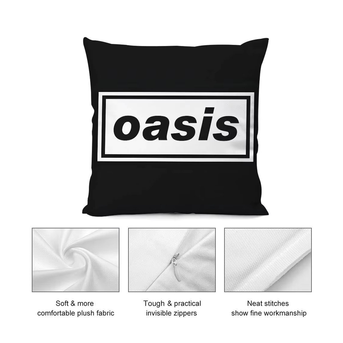 O-Oasis Rock Band Kissenbezug aus Plüsch in Schwarz mit doppelseitigem Druck für dein Sofa oder Zuhause - Bild 5