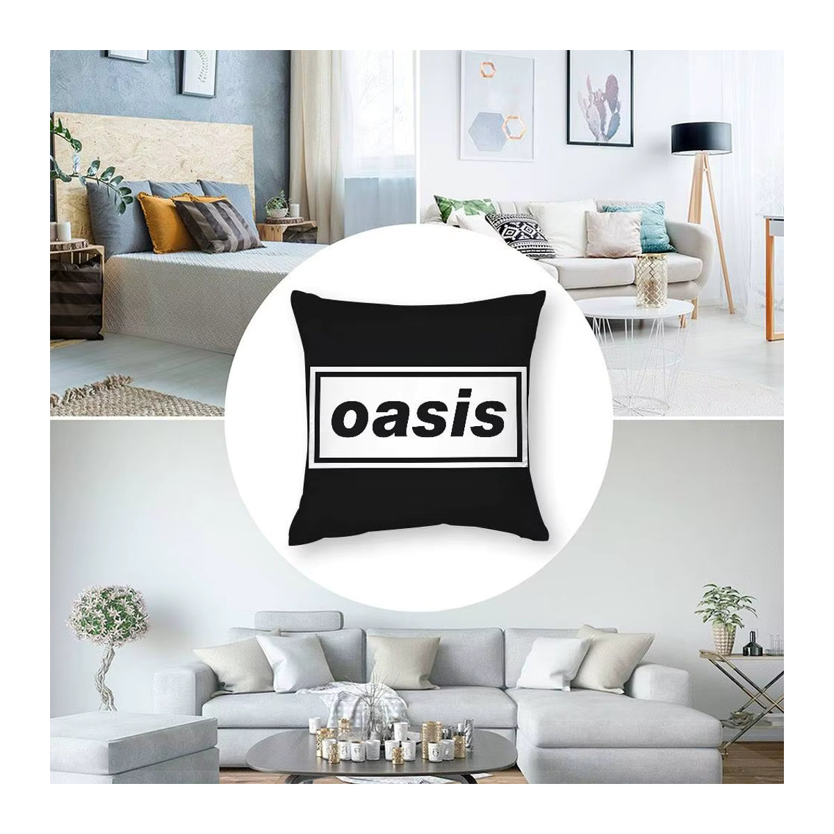 O-Oasis Rock Band Kissenbezug aus Plüsch in Schwarz mit doppelseitigem Druck für dein Sofa oder Zuhause - Bild 6