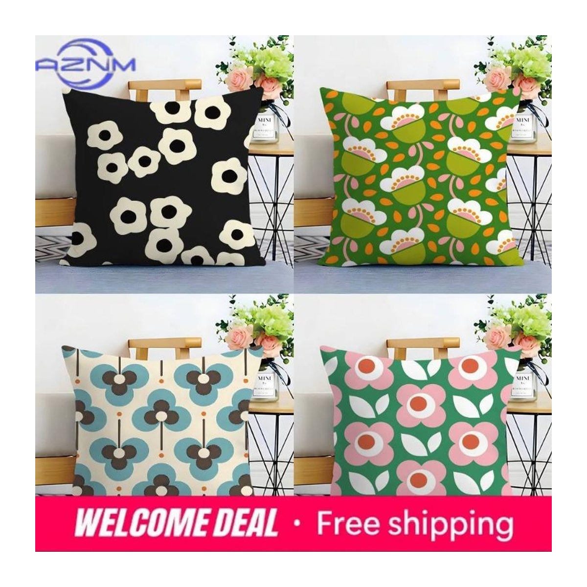 O-Orla Kiely Kissenbezug aus weichem Plüschstoff mit doppelseitigem Druck, Multicolor, B/B/H: 18 x 18 x 18 cm - Bild 1