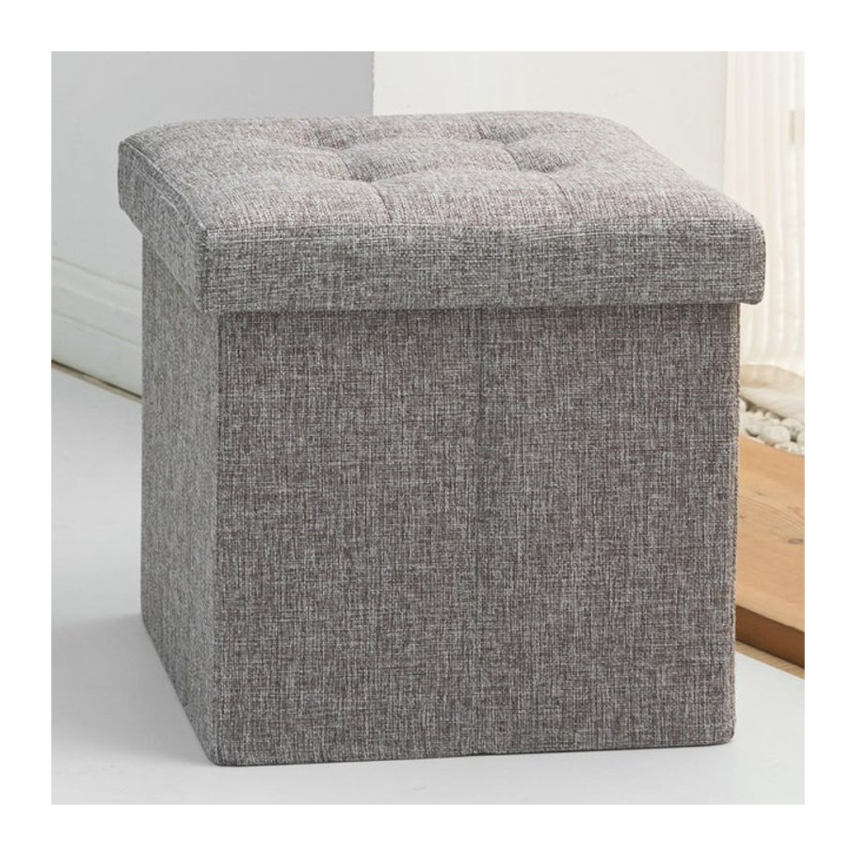 Oak & Tea Klappbarer Sitzhocker mit Aufbewahrungsbox und weicher Polsterung, Farbe: Braun-Grau, B/T/H: 30 x 30 x 30 cm - Bild 1