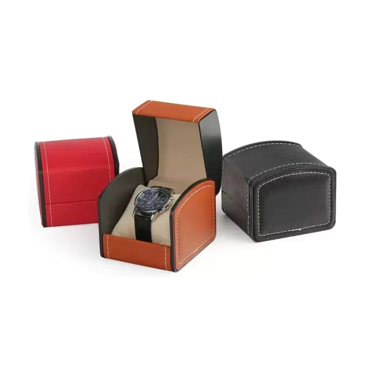 OAKCHARM Uhrenbox Organizer aus PU Leder in Schwarz mit geometrischem Design - Bild 2