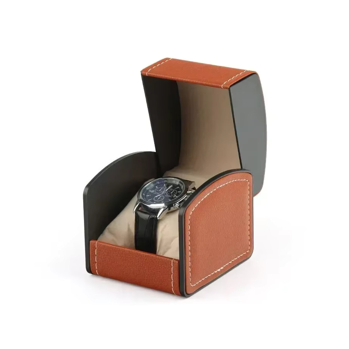 OAKCHARM Uhrenbox Organizer aus PU Leder in Schwarz mit geometrischem Design - Bild 3