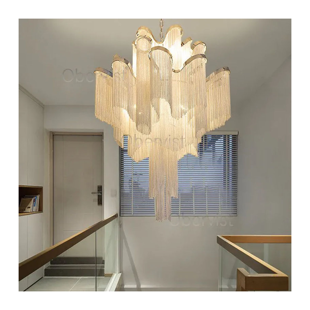 Obervist Luxus-Quasten-Kronleuchter in Silber aus Aluminium mit LED-Beleuchtung im modernen italienischen Design - Bild 1