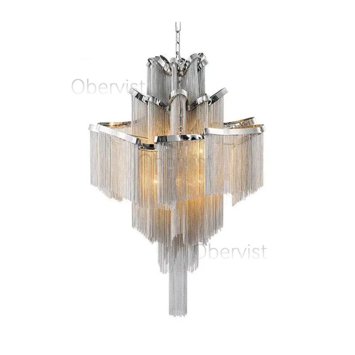 Obervist Luxus-Quasten-Kronleuchter in Silber aus Aluminium mit LED-Beleuchtung im modernen italienischen Design - Bild 2