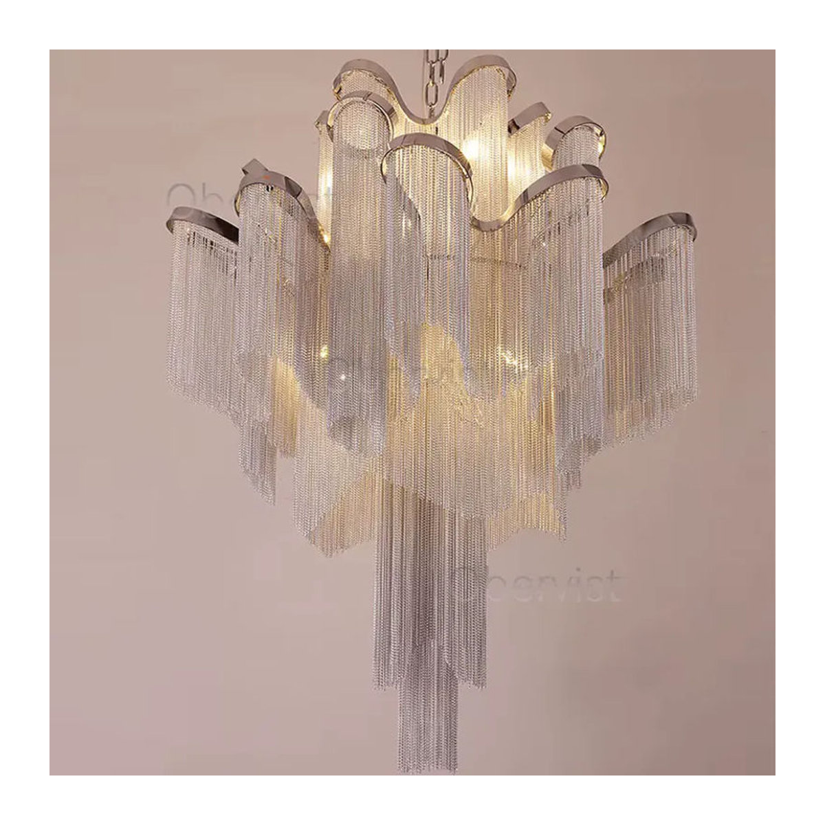 Obervist Luxus-Quasten-Kronleuchter in Silber aus Aluminium mit LED-Beleuchtung im modernen italienischen Design - Bild 3