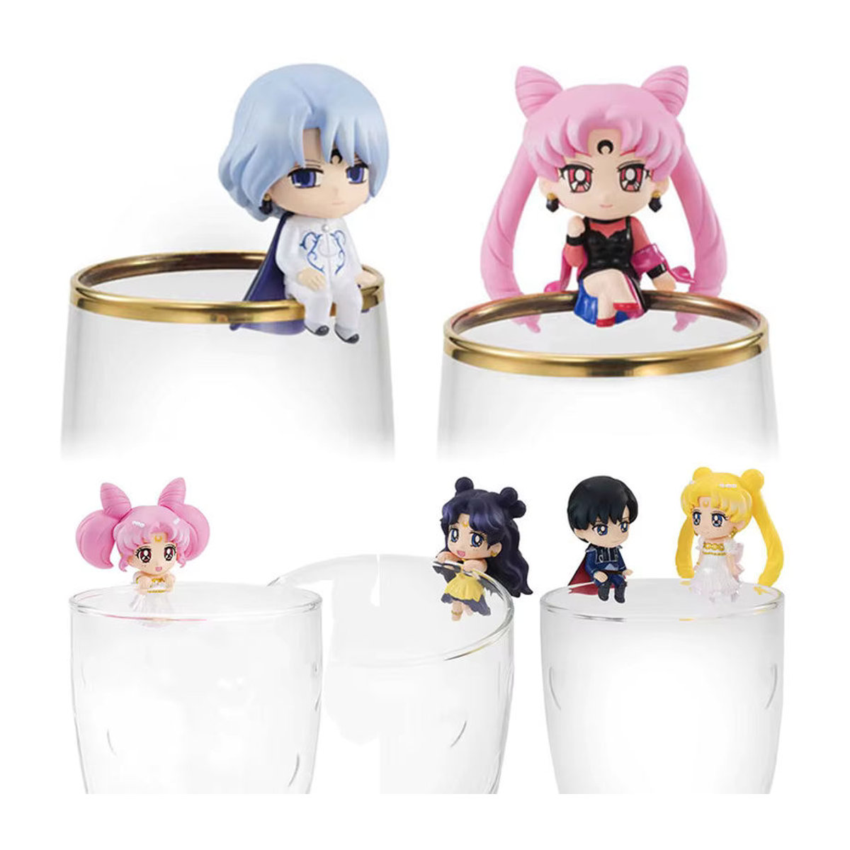 Ochatomo Bandai Sailor Moon Serie PVC-Figuren Set aus 6 Teilen, mehrfarbig, Dekorationsfiguren von Serenity, Black Lady und Chiba Mamoru - Bild 3
