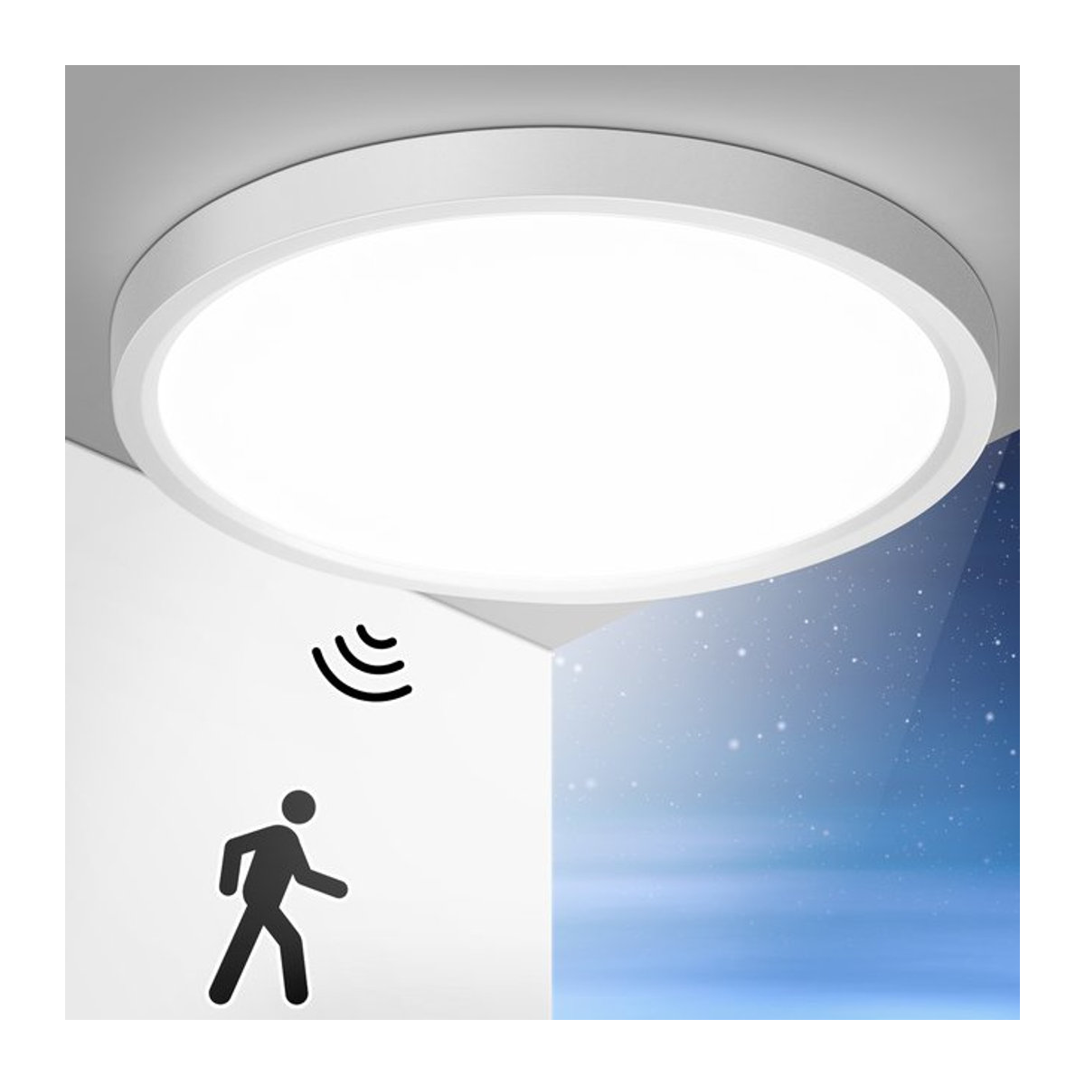 Oeegoo LED Deckenlampe mit Bewegungssensor, 24W, 2400LM, 4000K Neutralweiß, Weiß, Durchmesser: 30 cm - Bild 1