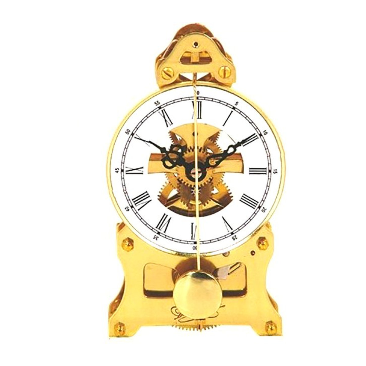 Oeny Mechanische Vintage Tischuhr aus Kupfer und Metall in Gold, runde Analog-Uhr für den Schreibtisch - Bild 1