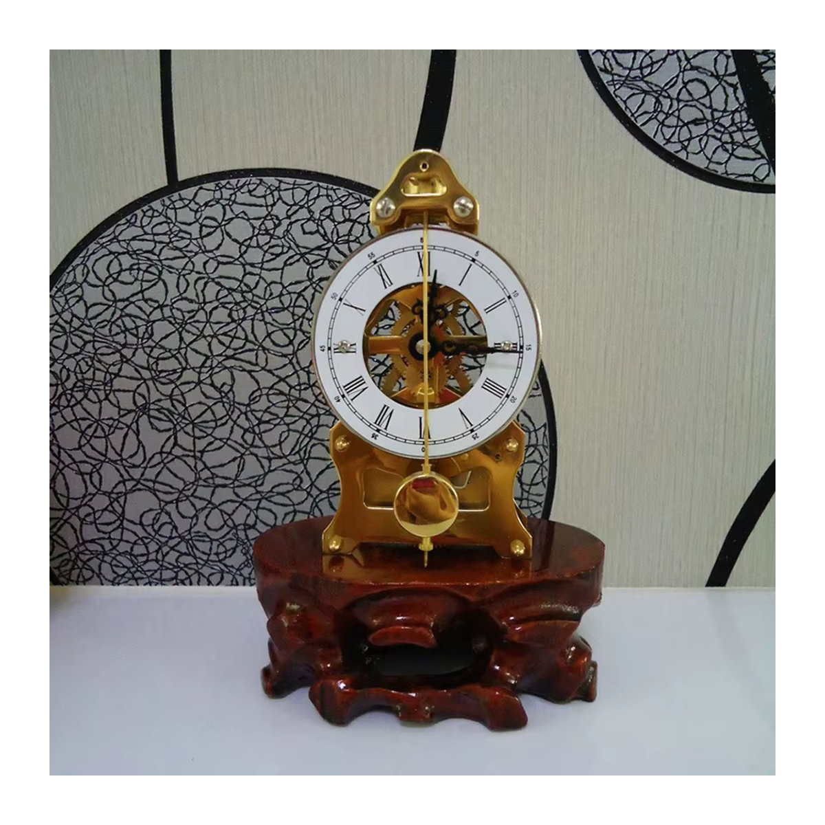 Oeny Mechanische Vintage Tischuhr aus Kupfer und Metall in Gold, runde Analog-Uhr für den Schreibtisch - Bild 2