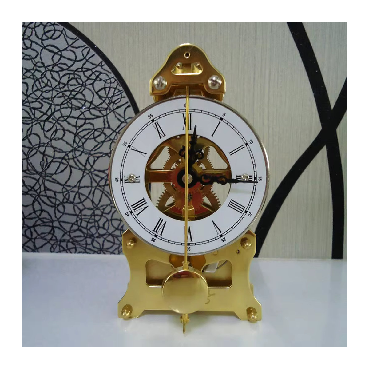 Oeny Mechanische Vintage Tischuhr aus Kupfer und Metall in Gold, runde Analog-Uhr für den Schreibtisch - Bild 3