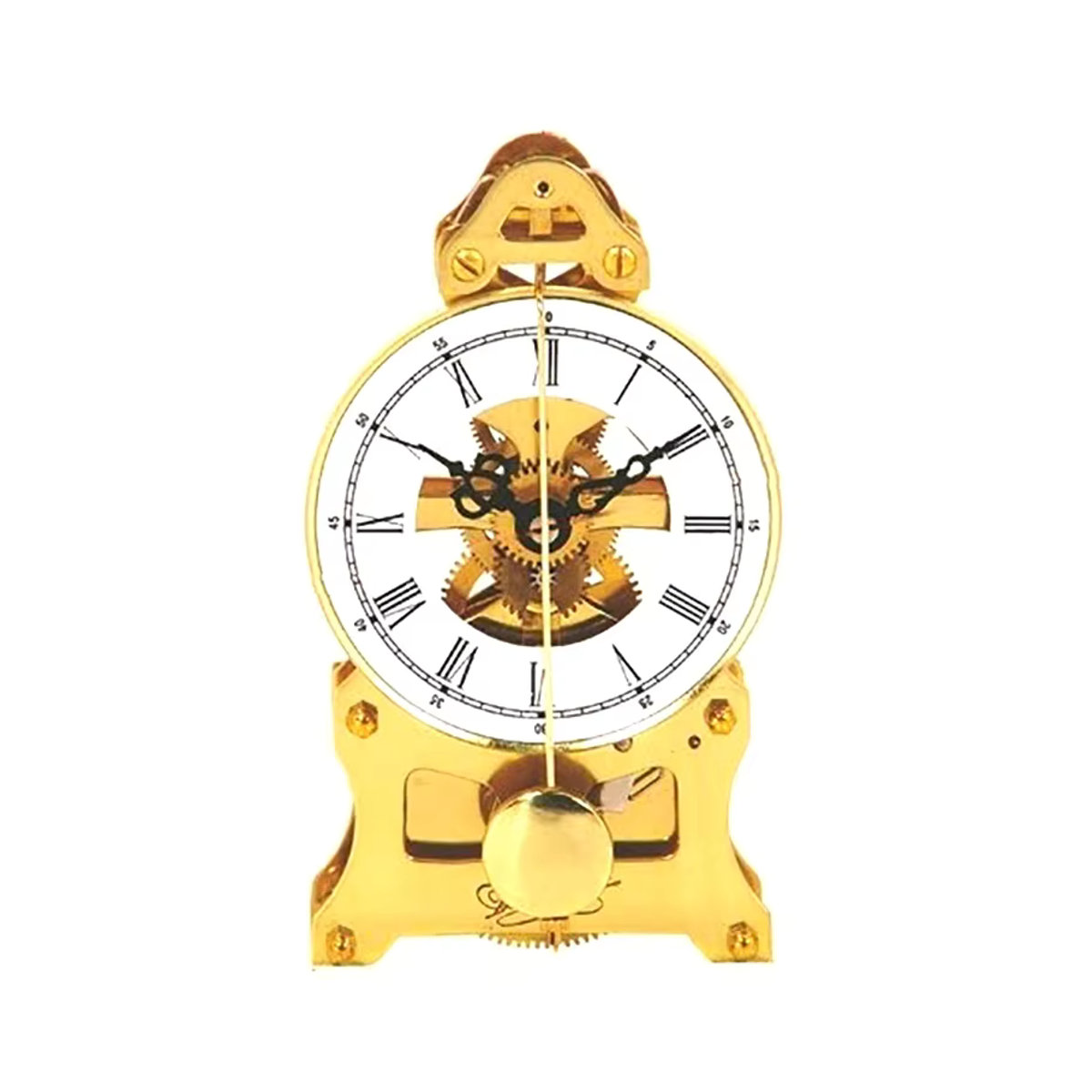 Oeny Mechanische Vintage Tischuhr aus Kupfer und Metall in Gold, runde Analog-Uhr für den Schreibtisch - Bild 4