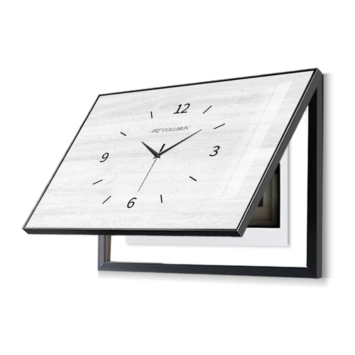 Oeny Wanduhr mit dekorativer Malerei in modernem Design aus Holz und Metall, weiß, rechteckig, geräuschlos - Bild 1