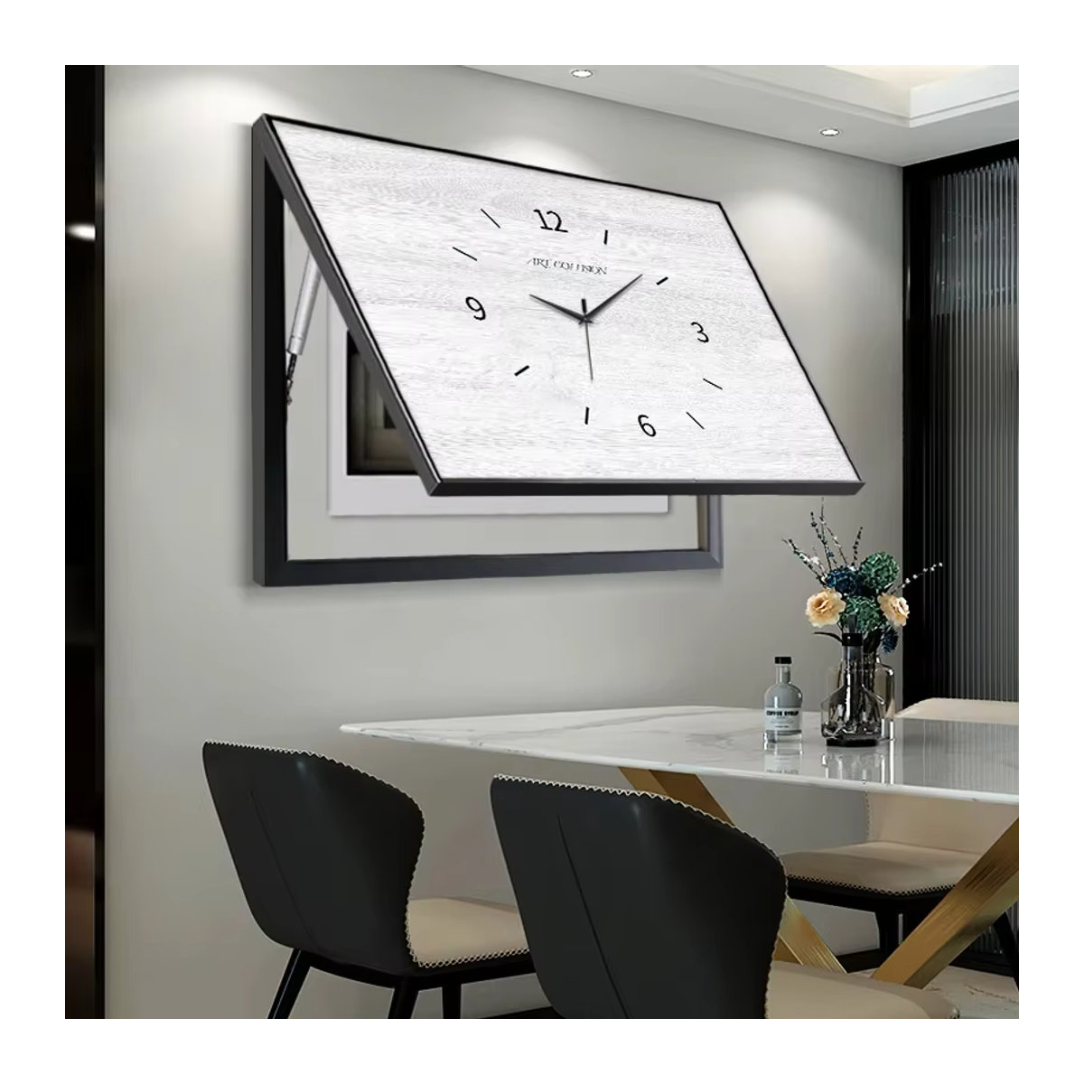 Oeny Wanduhr mit dekorativer Malerei in modernem Design aus Holz und Metall, weiß, rechteckig, geräuschlos - Bild 2
