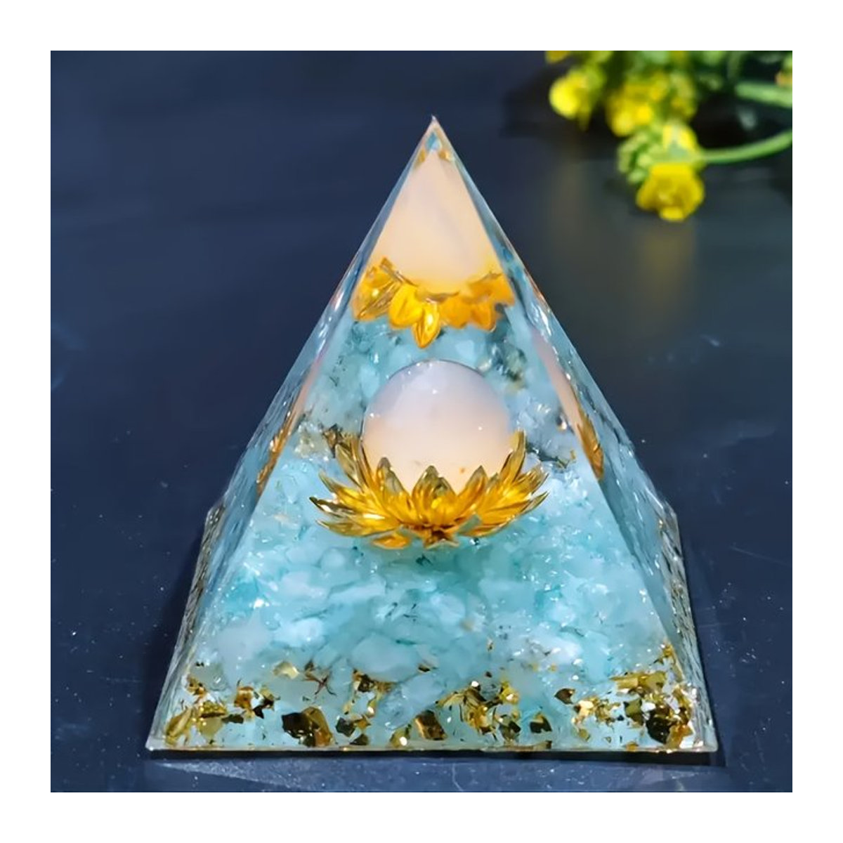 Ogan Blume des Lebens Kristall Pyramide Generator aus Kunstharz in Blau - Bild 1
