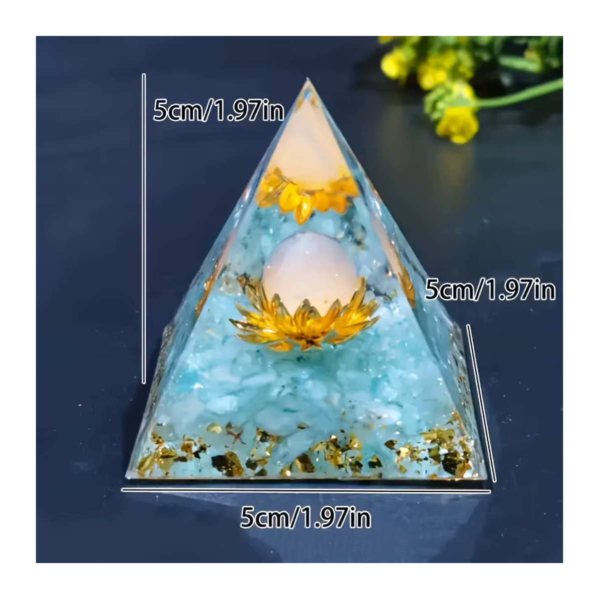 Ogan Blume des Lebens Kristall Pyramide Generator aus Kunstharz in Blau - Bild 3