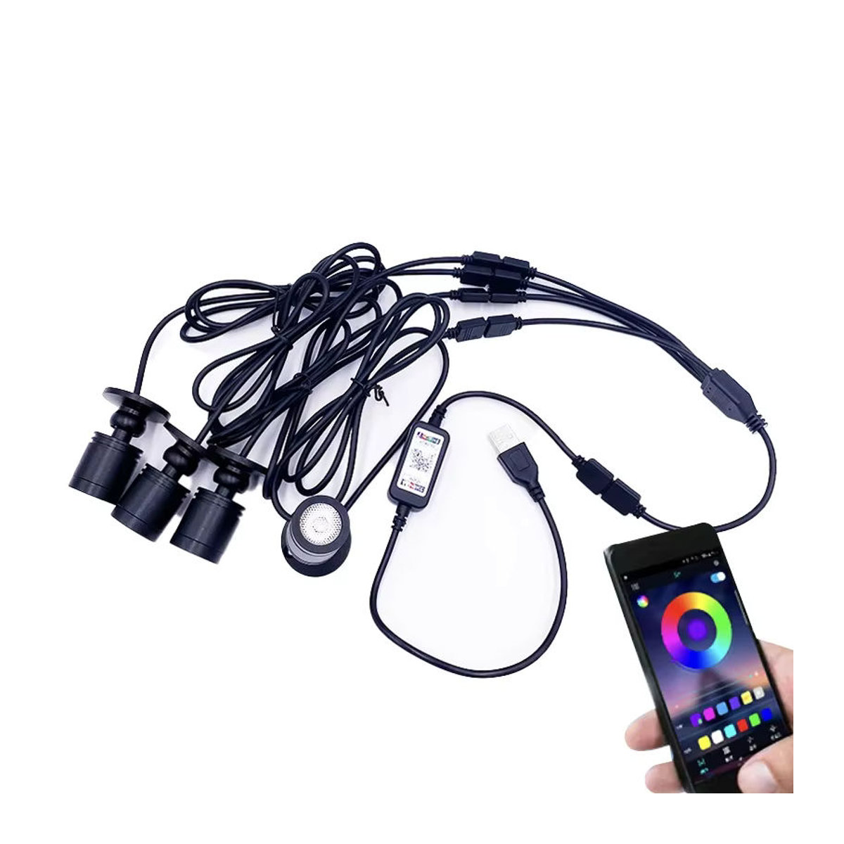 Ohlite RGB LED Einbaustrahler mit Bluetooth APP Steuerung und USB 5V Anschluss für Vitrine und Regal in Bunt, Weiß oder Schwarz - Bild 4