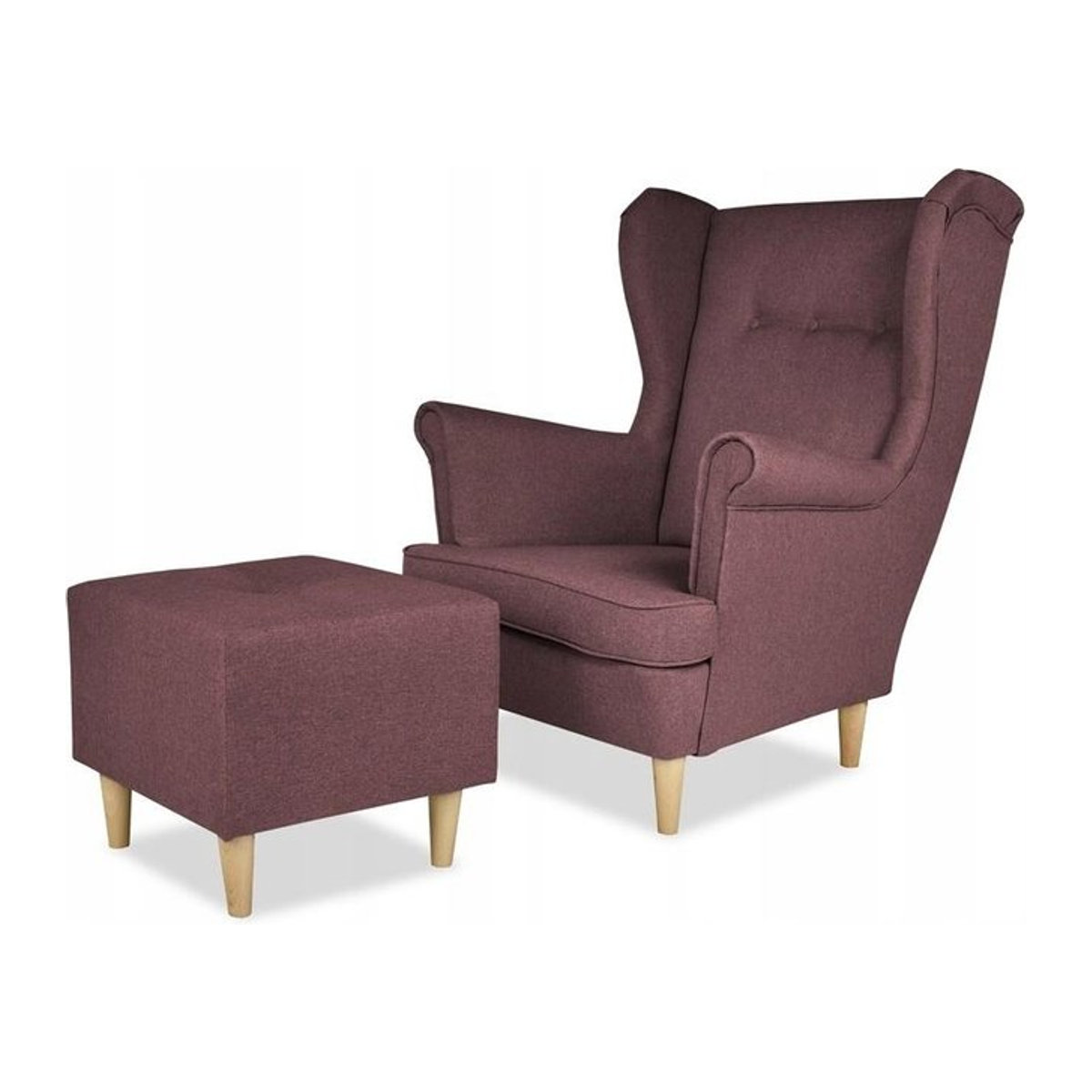 Ohrensessel ARI mit Hocker von Family Meble in Lila im skandinavischen Design - Bild 1