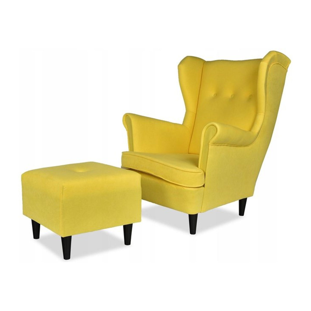 Ohrensessel ARI mit Hocker von Family Meble in Zitronengelb, skandinavisches Design aus Velours - Bild 1