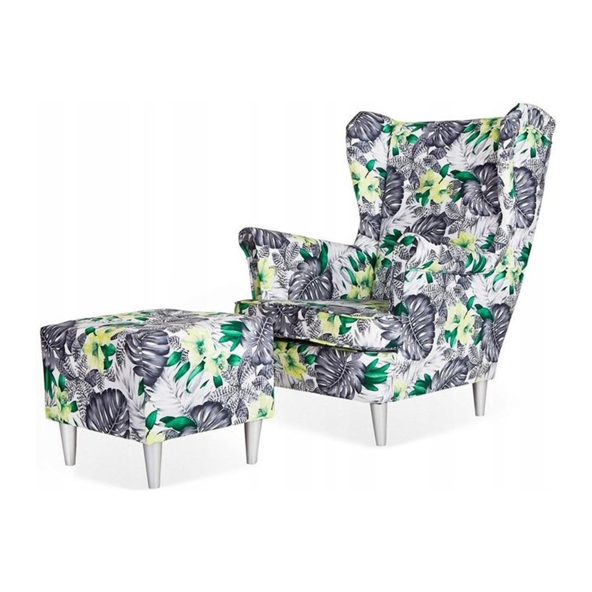 Ohrensessel ARI PRINT mit Fußhocker von Family Meble im skandinavischen Design, B/T/H: 84 x 92 x 104 cm - Bild 1