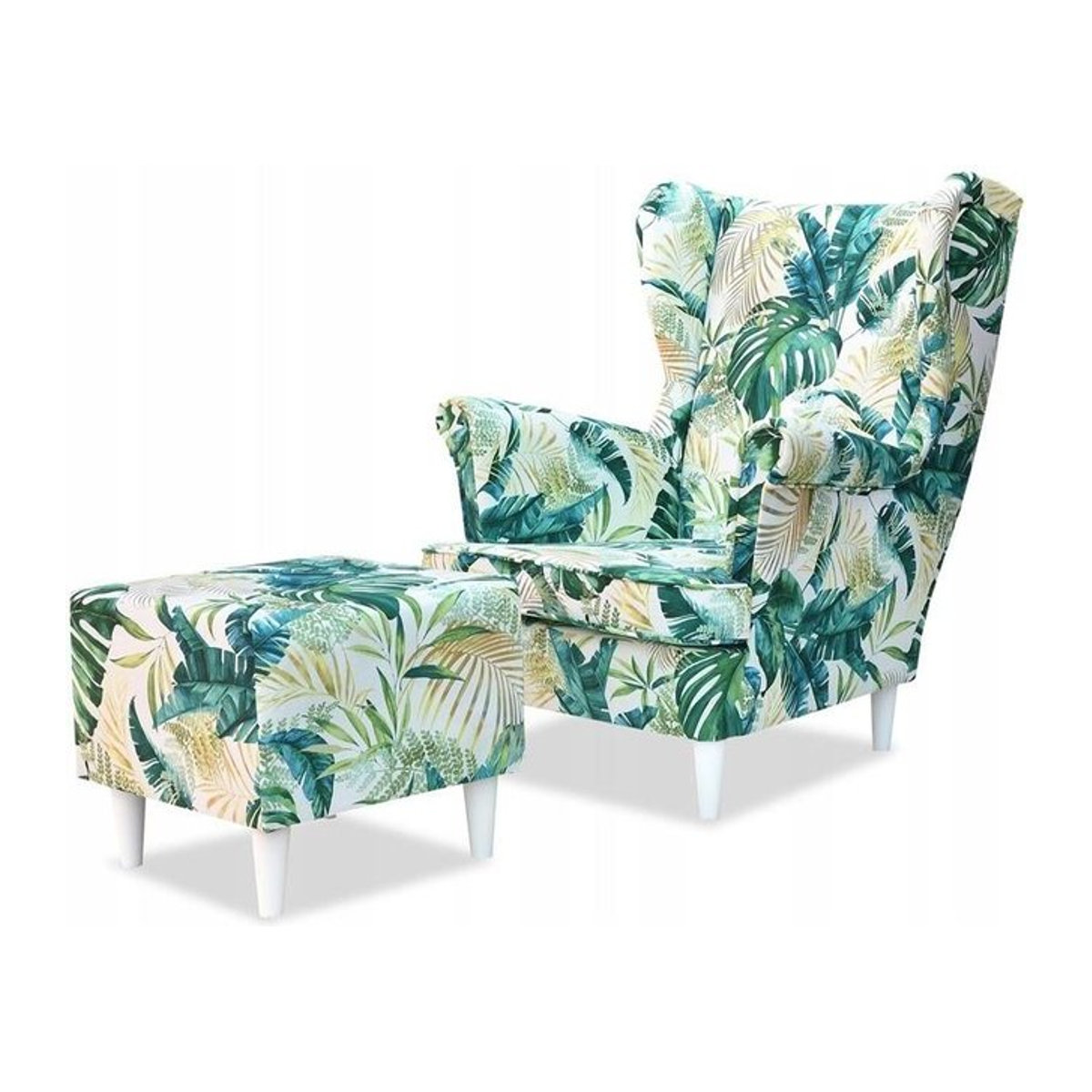 Ohrensessel ARI PRINT mit Hocker von Family Meble im skandinavischen Design, gemustert, B/T/H: 84 x 92 x 104 cm - Bild 1
