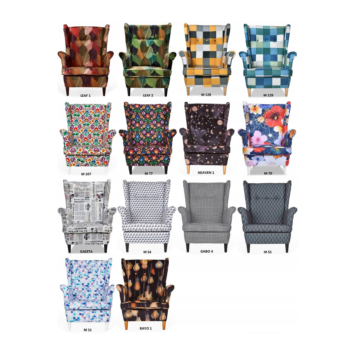 Ohrensessel ARI PRINT von Family Meble in Beige mit floralem Design im skandinavischen Stil, B/T/H: 84 x 92 x 104 cm - Bild 1