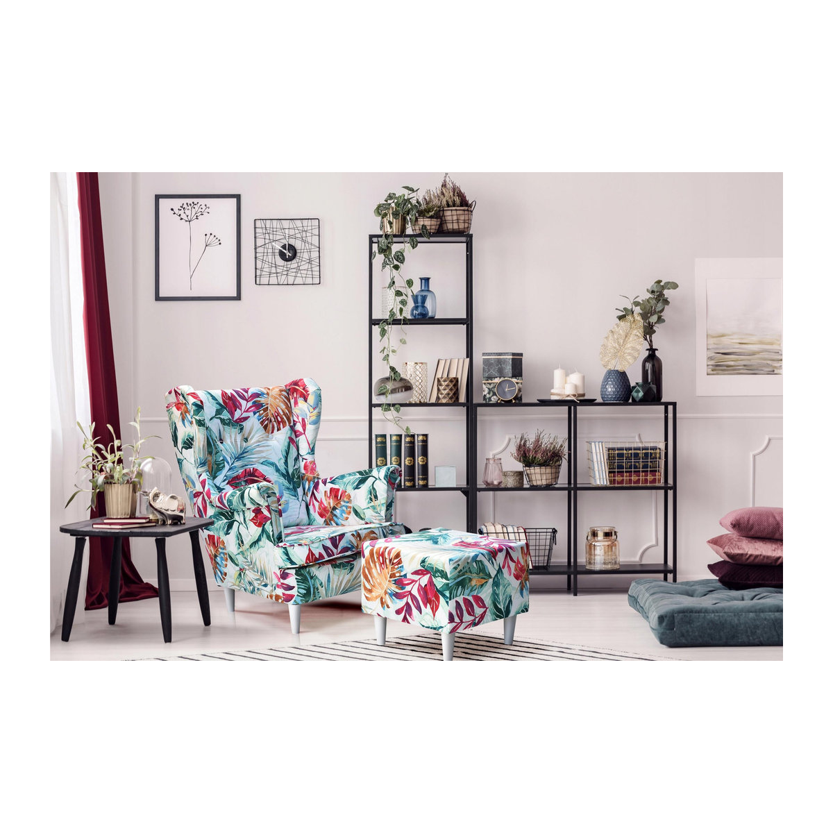 Ohrensessel ARI PRINT von Family Meble in Beige mit floralem Design im skandinavischen Stil, B/T/H: 84 x 92 x 104 cm - Bild 4