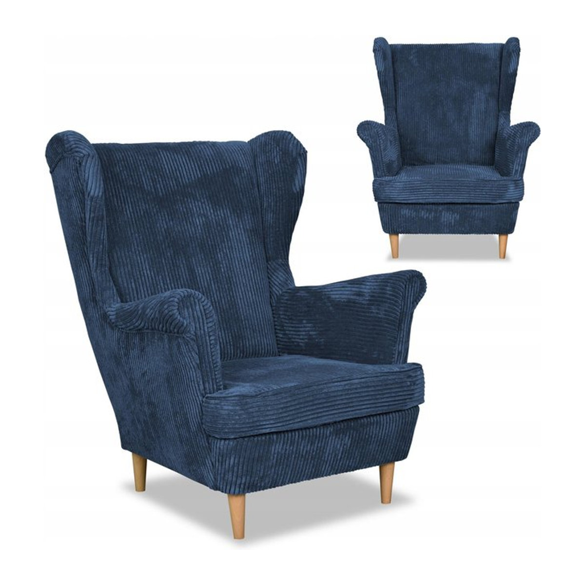 Ohrensessel Bonito von Family Meble im skandinavischen Design aus blau marine Kord - Bild 1