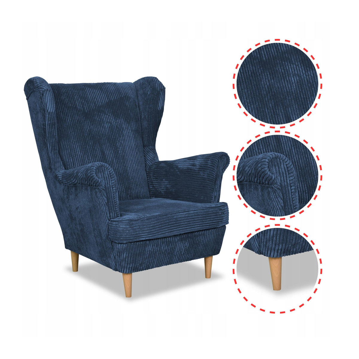 Ohrensessel Bonito von Family Meble im skandinavischen Design aus blau marine Kord - Bild 3
