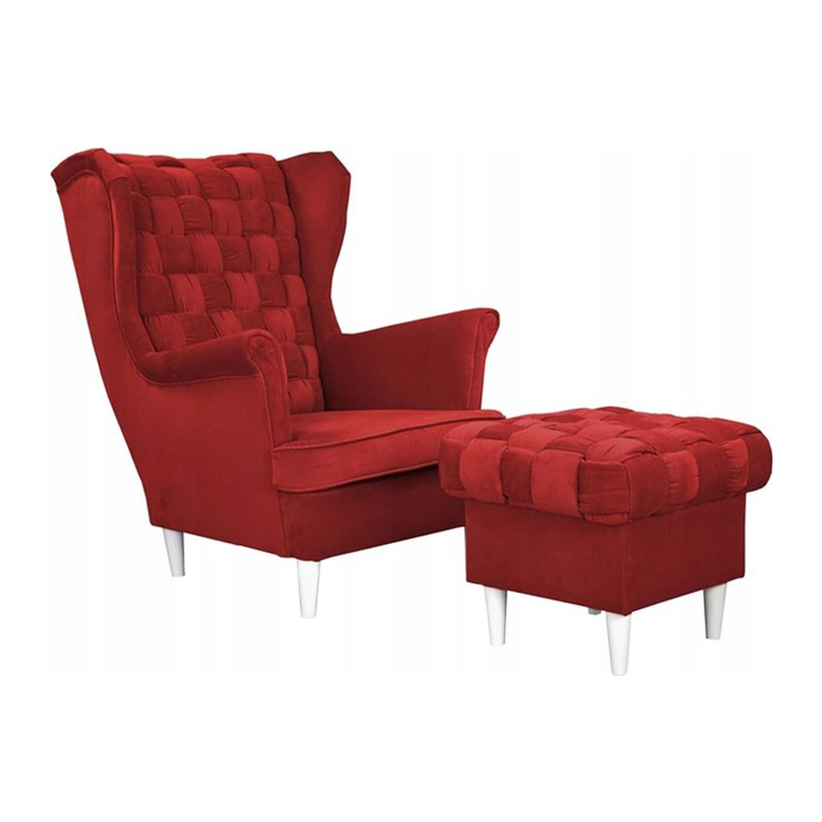 Ohrensessel Carol mit Hocker von Family Meble in skandinavischem Design, rot - Bild 1