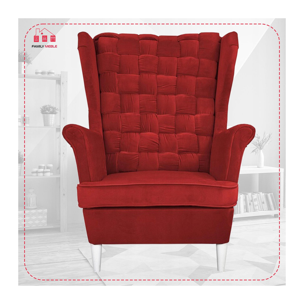 Ohrensessel Carol mit Hocker von Family Meble in skandinavischem Design, rot - Bild 5